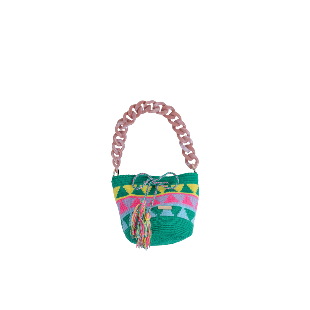 Adriana - Handwoven Handbag - Green, Yellow, Blue, Pink, Lilac Pattern - Paoti