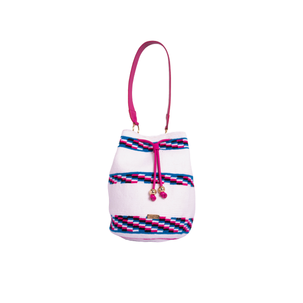 Abigail - Handwoven Handbag - White, Fuchsia, Black, Blue Pattern - Paoti