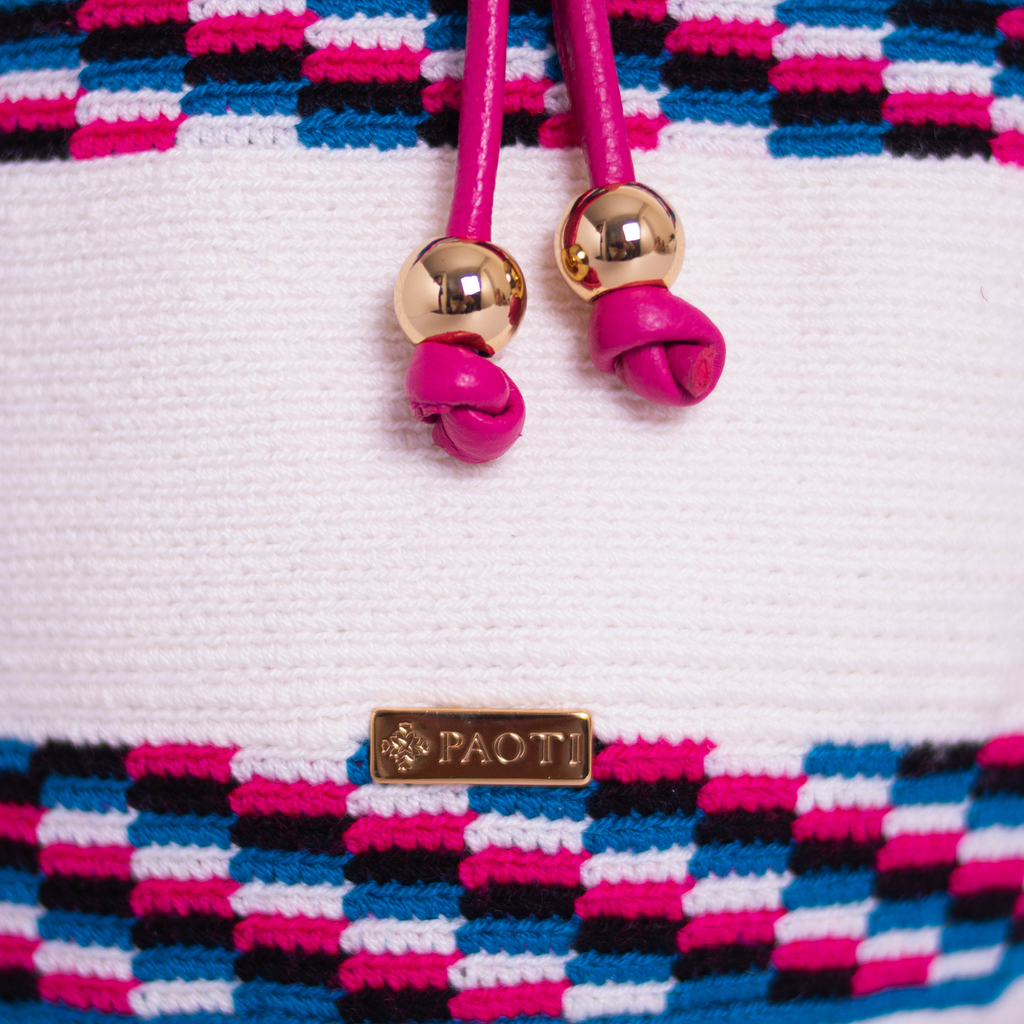 Abigail - Handwoven Handbag - White, Fuchsia, Black, Blue Pattern - Paoti